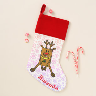 Funny Reindeer with Snowflakes Holidays Name Christmas Stocking