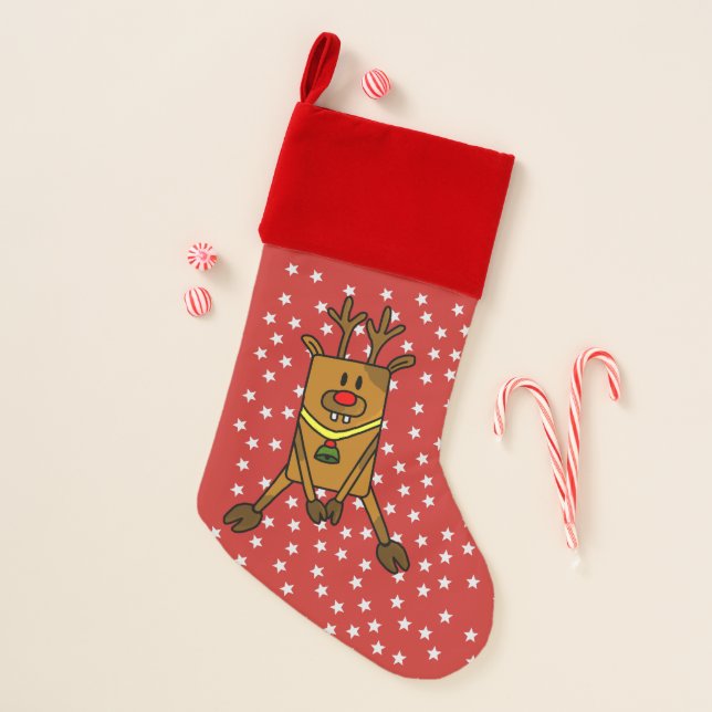 Funny Reindeer with Stars Holidays Christmas Stocking (Front)