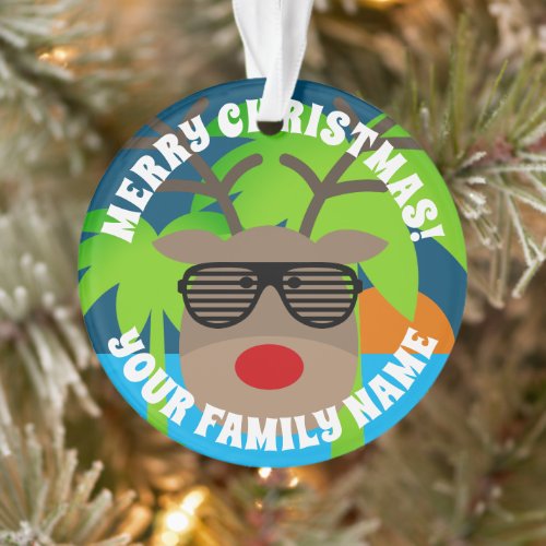 Funny reindeer with sunglasses tropical Christmas Ornament