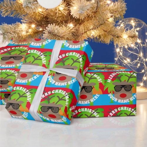 Funny reindeer with sunglasses tropical Christmas Wrapping Paper