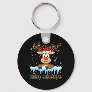 Funny Reindeer Xmas Family Merry Christmas  Keychain