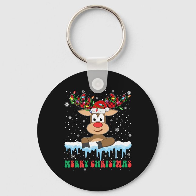 Funny Reindeer Xmas Family Merry Christmas  Keychain (Front)