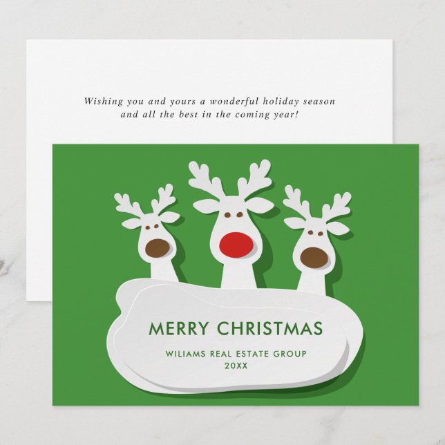 Funny Reindeers Merry Christmas Corporate Greeting Holiday Card (Front/Back)