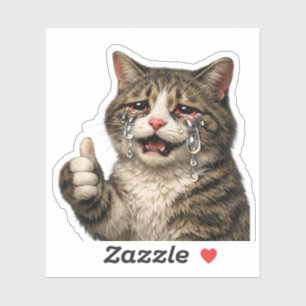 Funny Relatable Crying Kitty Meme Sticker