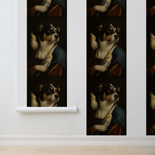 Funny Renaissance Dog Cockatiel Wallpaper Stripes