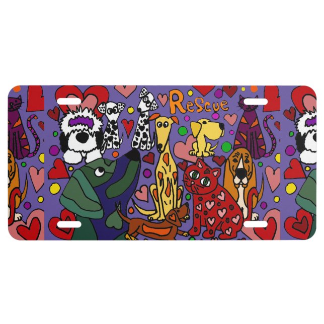 Funny Rescue Dogs and Cats Love Abstract License Plate (Front)