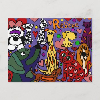 Funny Rescue Pets Love Abstract Art Postcard by Petspower at Zazzle