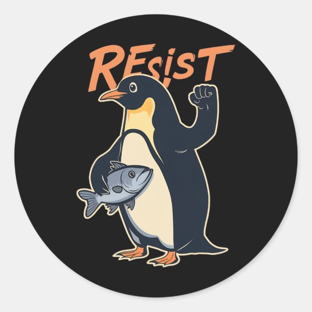 Funny Resist Penguin Activism Protest Against Tari Classic Round Sticker (Front)