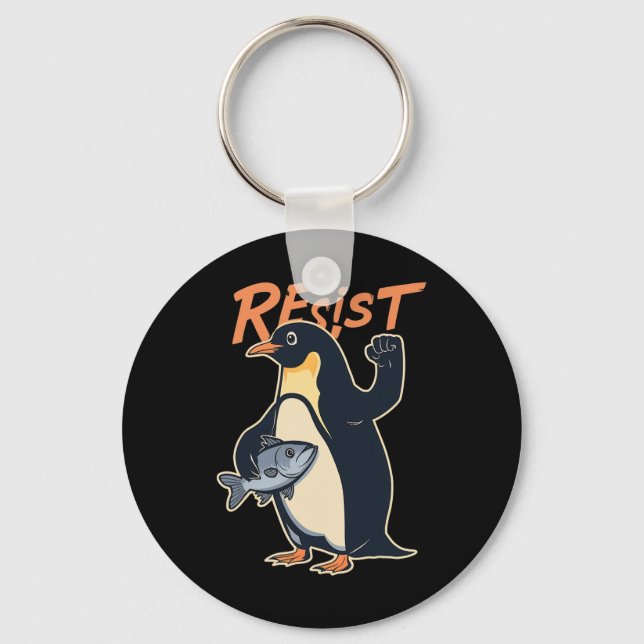 Funny Resist Penguin Activism Protest Against Tari Keychain (Front)