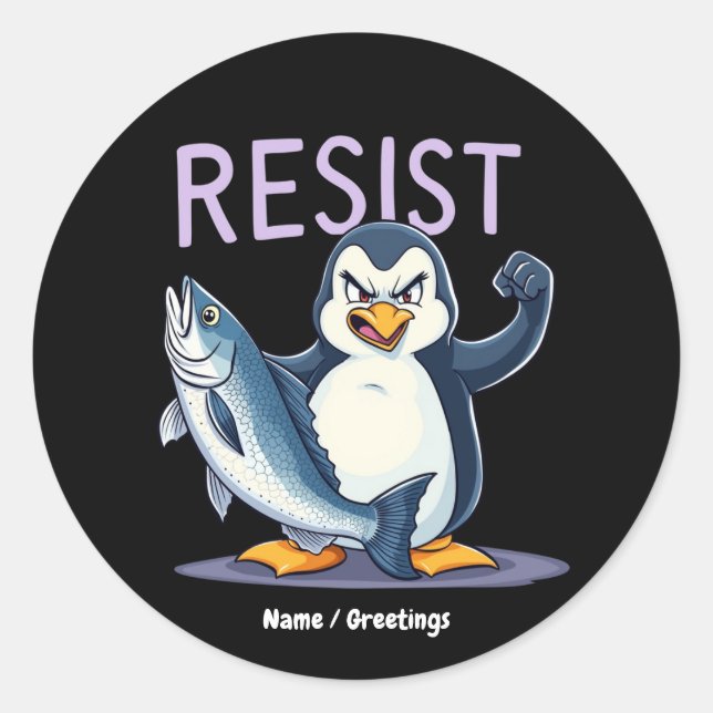 Funny Resist Penguin Protest Against Tariffs  Classic Round Sticker (Front)