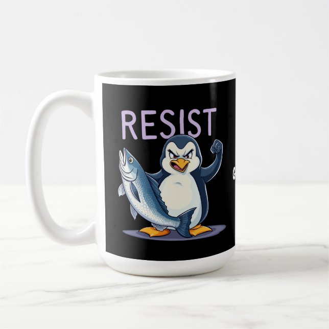 Funny Resist Penguin Protest Against Tariffs  Coffee Mug (Left)