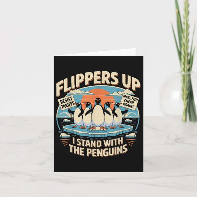 Funny Resist Penguins Protest Against Tariffs  Card (Front)