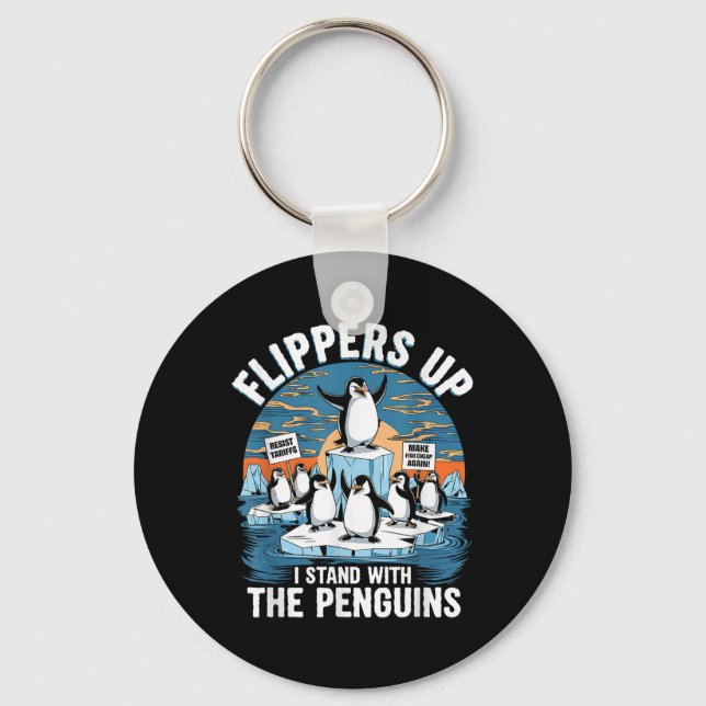 Funny Resist Penguins Protest Against Tariffs  Keychain (Front)