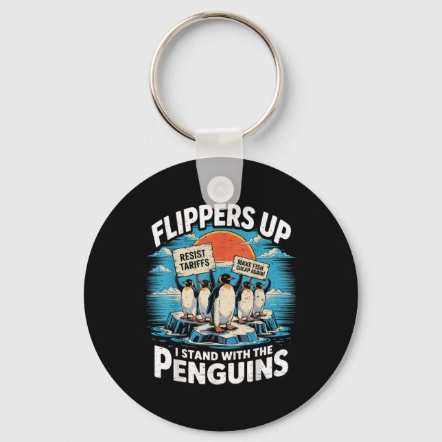 Funny Resist Penguins Protest Against Tariffs  Keychain (Front)