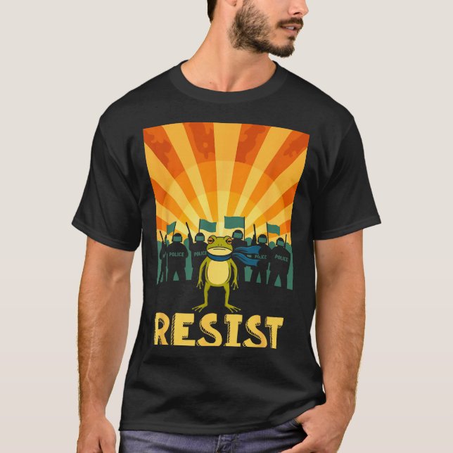 Funny Resist Portland Frog Protest  T-Shirt (Front)