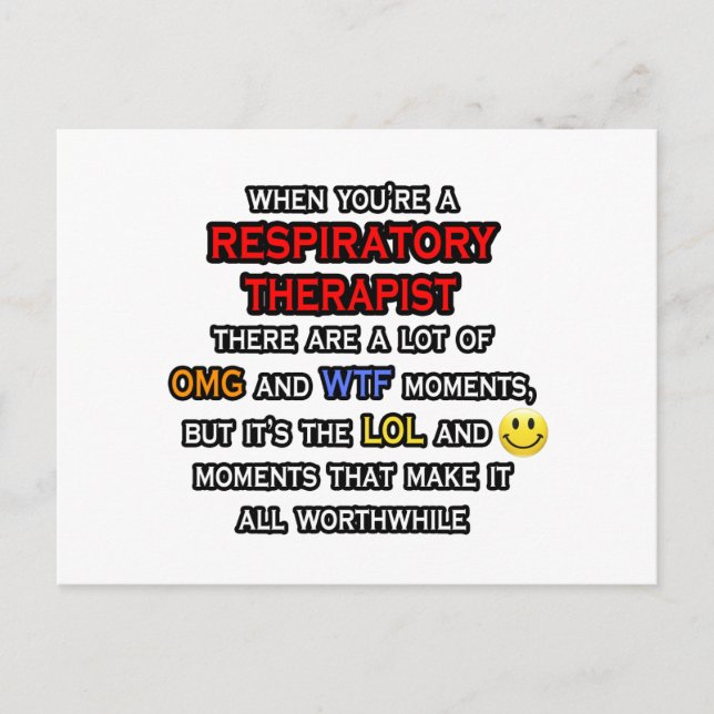 Funny Respiratory Therapist ... OMG WTF LOL Postcard (Front)