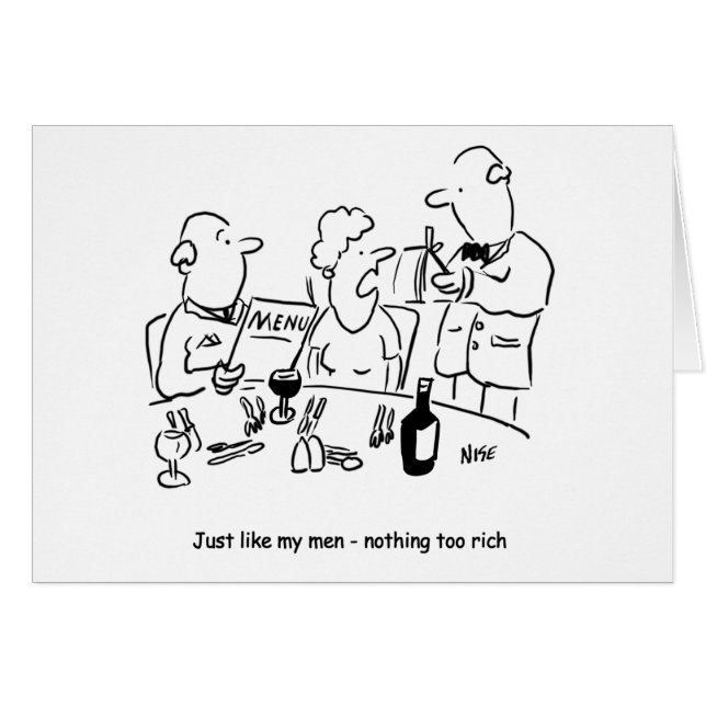 Funny restaurant cartoon. Nothing too rich Cards (Front Horizontal)