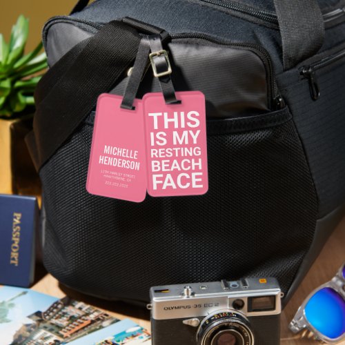 Funny Resting Beach Face  Pink Travel Luggage Tag