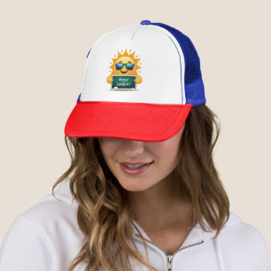 Funny "Retired and Loving It!" Happy Sun Cartoon Trucker Hat