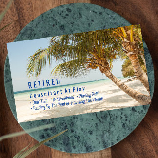 Funny Retired, Beach & Palms, Profession Gag Business Card