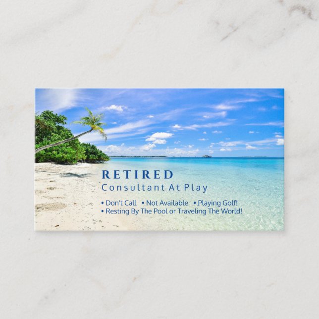 Funny Retired, Beach & Palms, Profession Gag Business Card (Front)