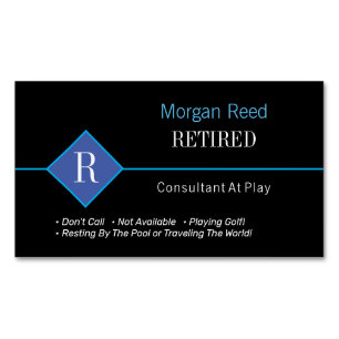 Funny Retired, Black & Blue, DIY Gag Business Card Magnet