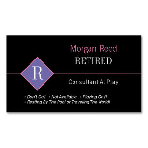 Funny Retired, Black & Pink, DIY Gag Business Card Magnet
