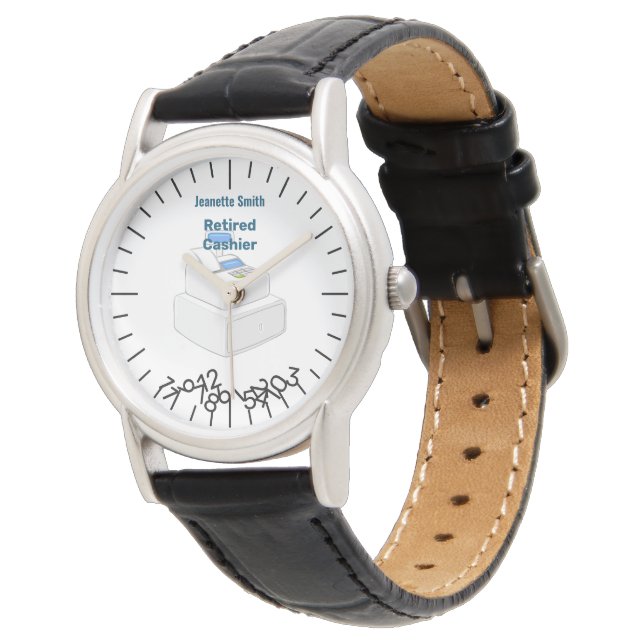 Funny Retired Cashier Jumble Numbers Personalized  Watch (Angled)