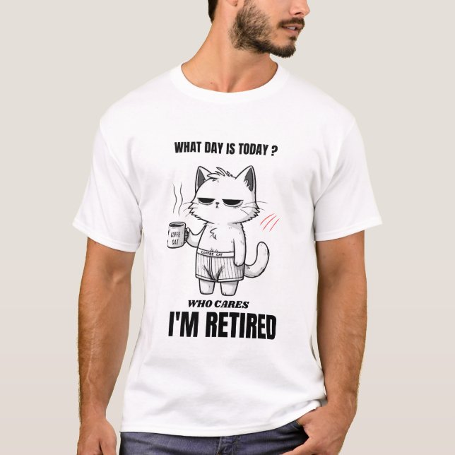 Funny Retired Cat T-Shirt – Lazy Coffee Lovers Cat (Front)