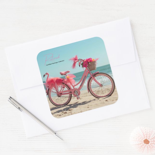 Funny Retired Certified Flamingo Collector! Square Sticker (Envelope)