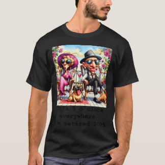 Funny Retired Couple and Cool Pug on Vacation Cart T-Shirt