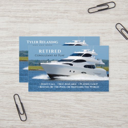 Funny Retired DIY Profession White Yacht Gag Business Card