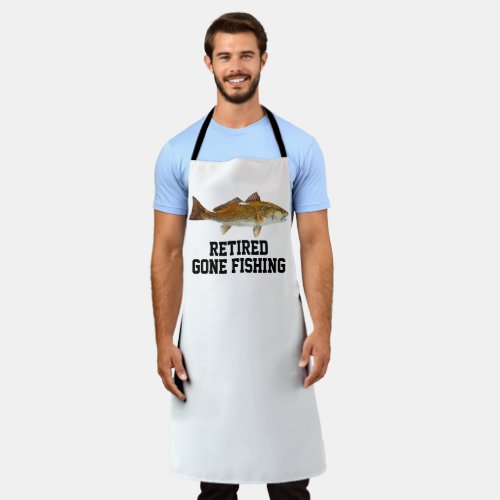 Funny Retired Gone Fishing Redfish Sports Mens Apron