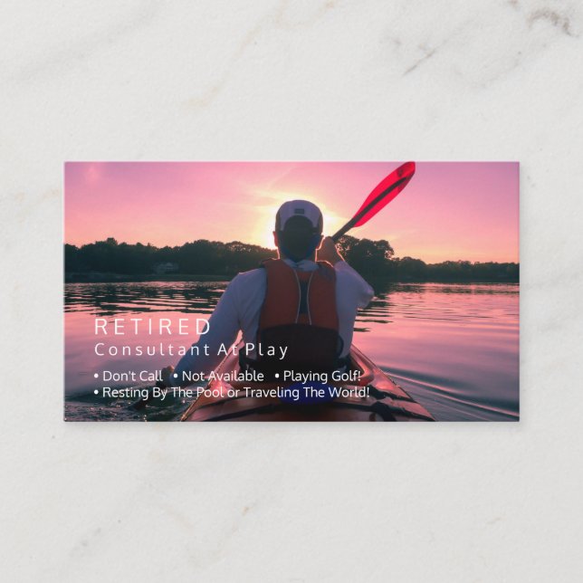 Funny Retired, Kayaking Sunset, DIY Profession Gag Business Card (Front)