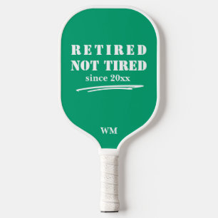 funny Retired not Tired Year Initials Mint White Pickleball Paddle