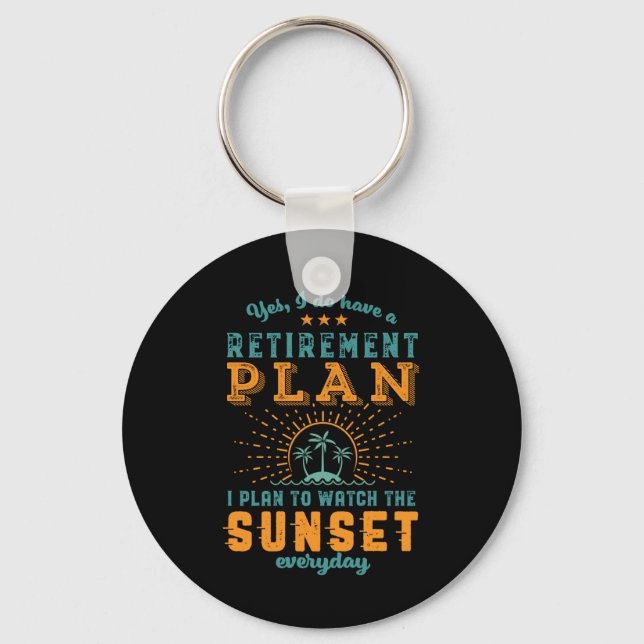 Funny Retired Retirement Plan Summer Beach Holiday Keychain (Front)
