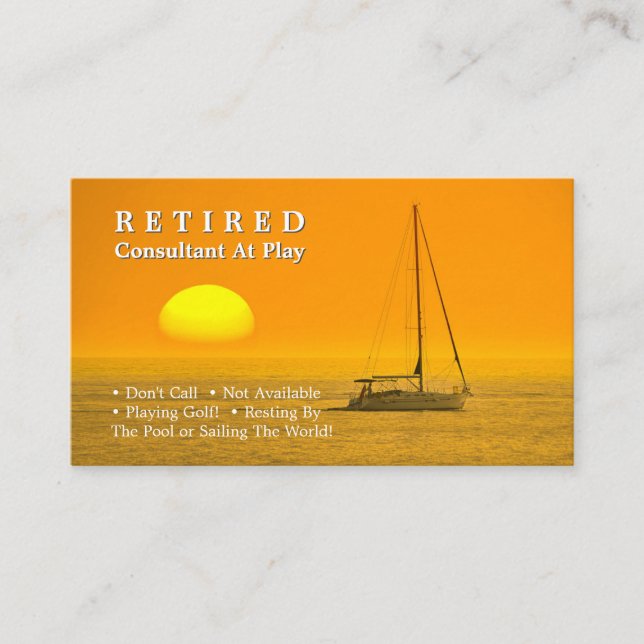 Funny Retired Sailing Boat at Sunset, DIY Gag Busi Business Card (Front)