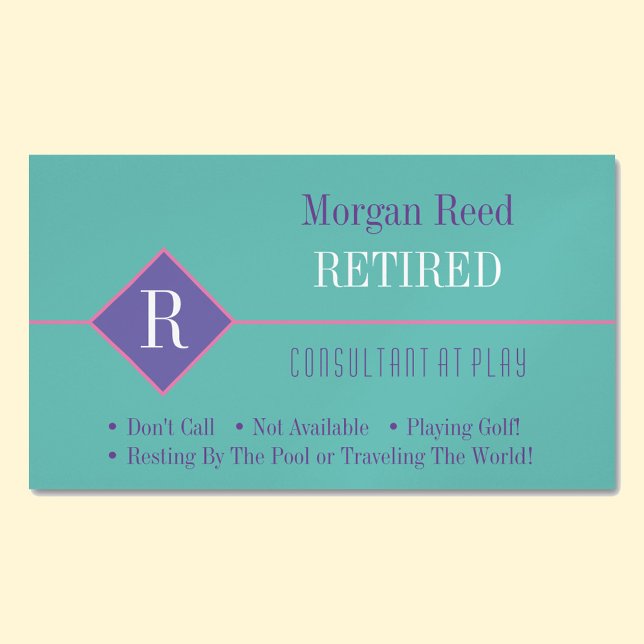 Funny Retired, Teal & Purple, DIY Gag Business Card Magnet (Creator Uploaded)