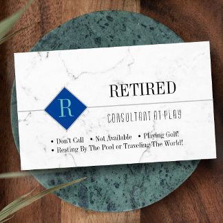 Funny Retired, White Marble, DIY Profession Gag Business Card