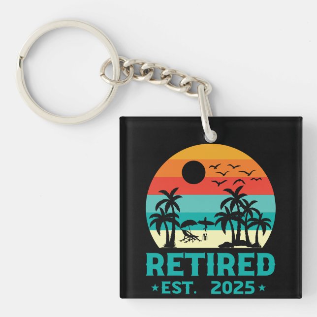Funny Retirement 2025 Vintage Beach Palm Tree  Keychain (Front)