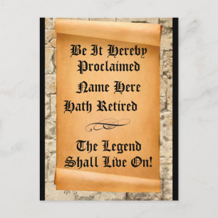 Funny Retirement announcement ancient scroll Postcard