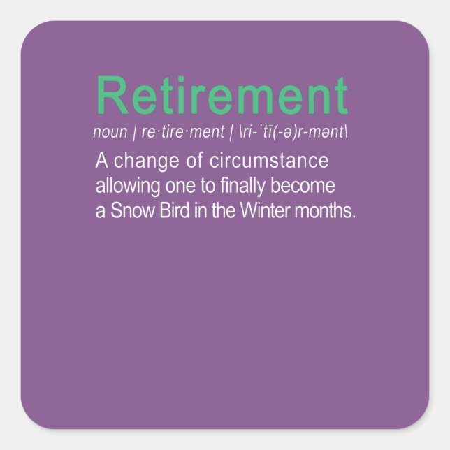 Funny Retirement & Be a Snowbird Definition Gift Square Sticker (Front)