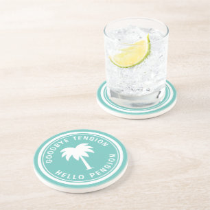 Funny retirement coaster with palm tree logo