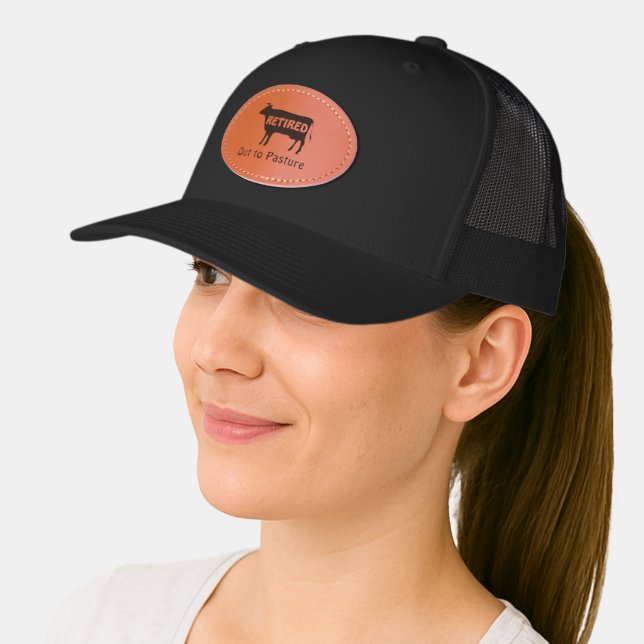 Funny Retirement Cow Out to Pasture Saying Leather Patch Hat (Female)