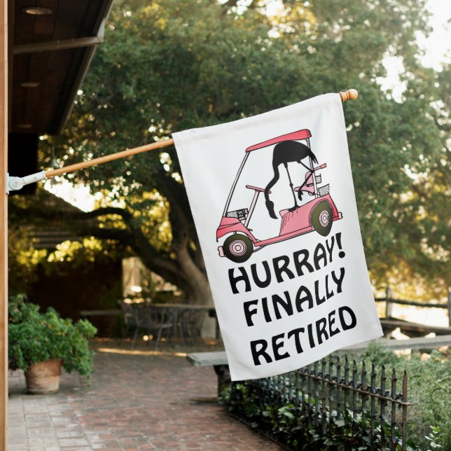 Funny Retirement Design Golf Theme Flamingo House Flag (In SItu)