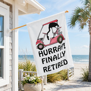Funny Retirement Design Golf Theme Flamingo House Flag
