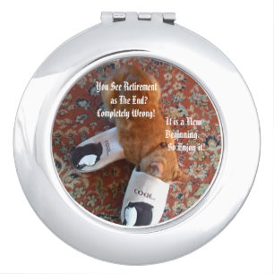 funny retirement gift , cat photo, personalised compact mirror
