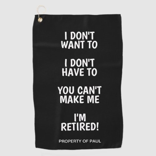 Funny retirement gift golf towel with custom name