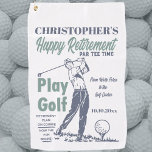 Funny Retirement Golfer Theme Retro Golf Golf Towel<br><div class="desc">Funny golf towel for your favorite retired golfer. Monogrammed with name and date of retirement. Retro style play golf theme complete with swinging golfer,  golf ball and golf tee. Fun and practical gift.</div>