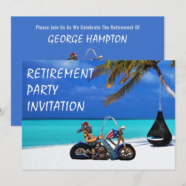 Funny Retirement Party Biker Motorcyclist Invitation (Front/Back)